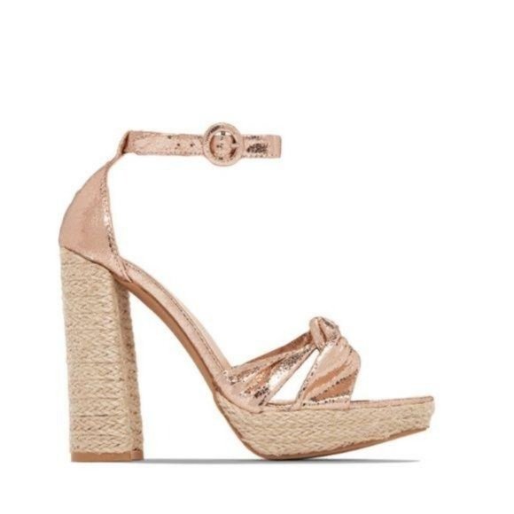 Cape Robbin Shoes - Platform Espadrilles Heels in Rose Gold